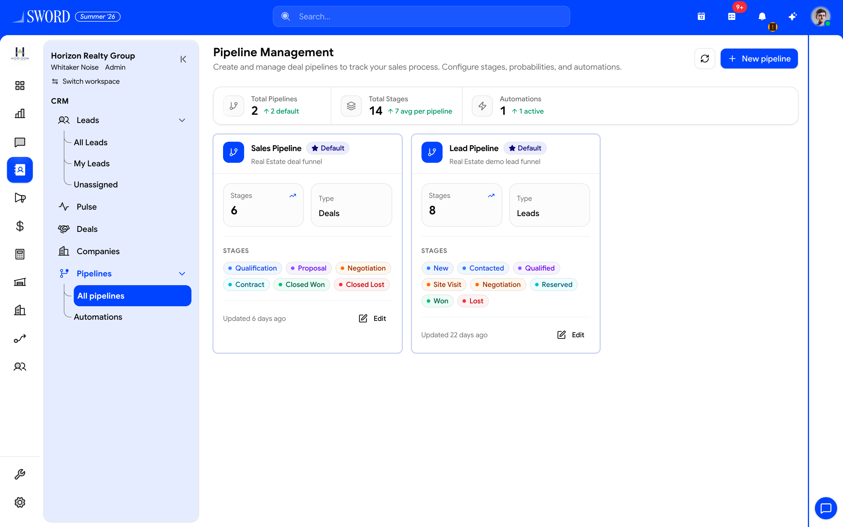 Pipeline Management with Sales and Lead pipelines