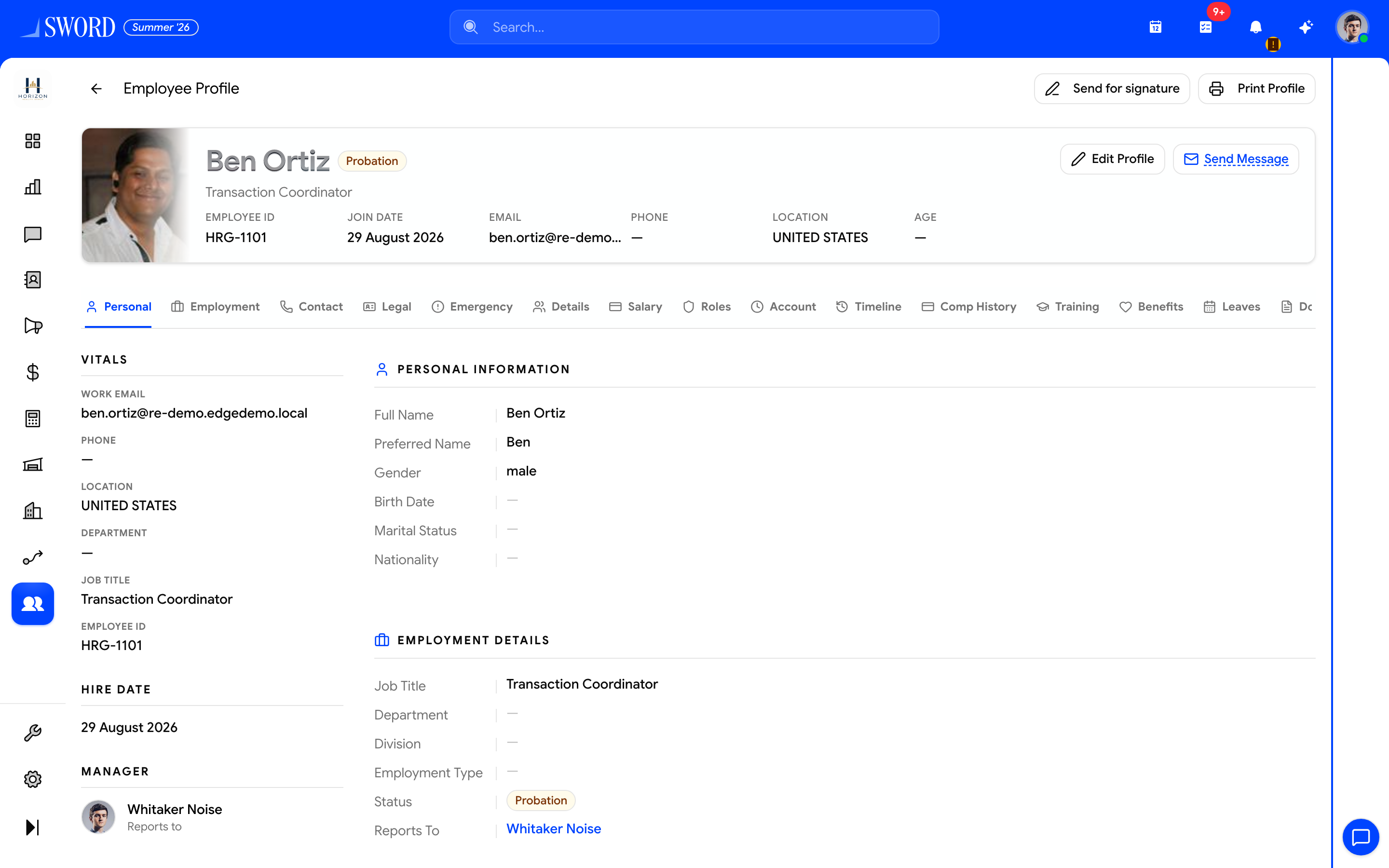 Employee profile overview for a Horizon Realty teammate