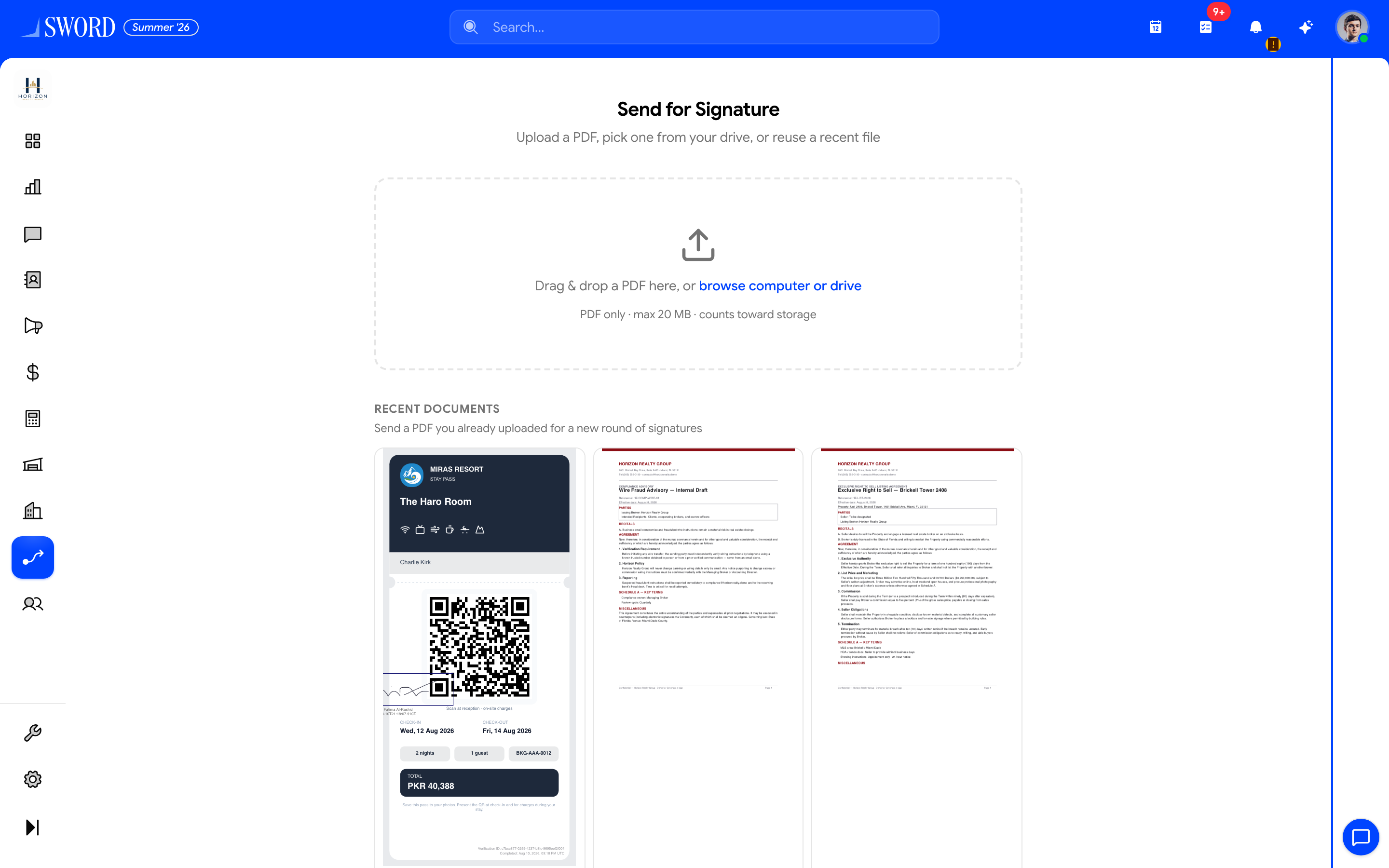 Send for Signature upload step in Covenant