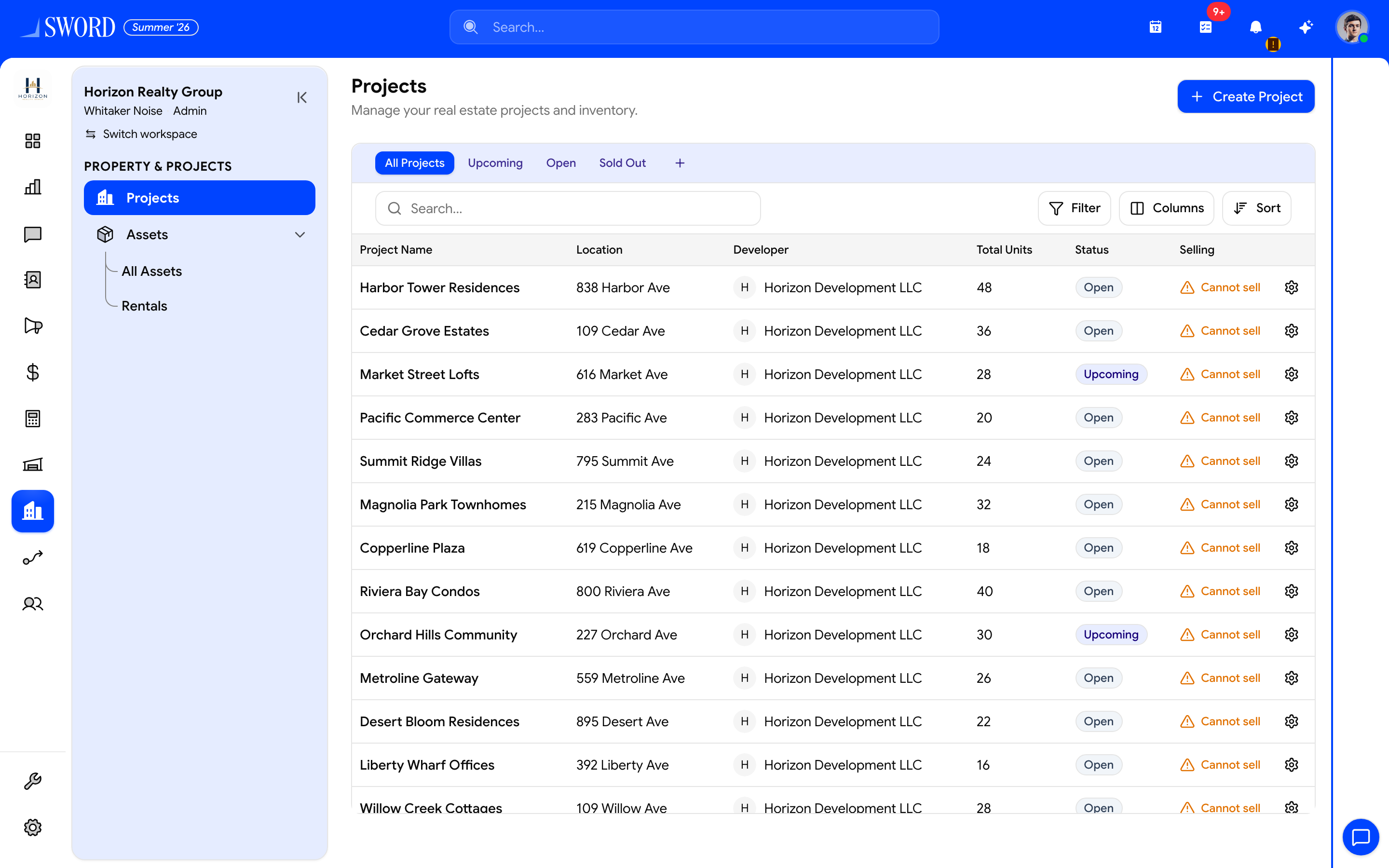 Projects list for Horizon Realty developments